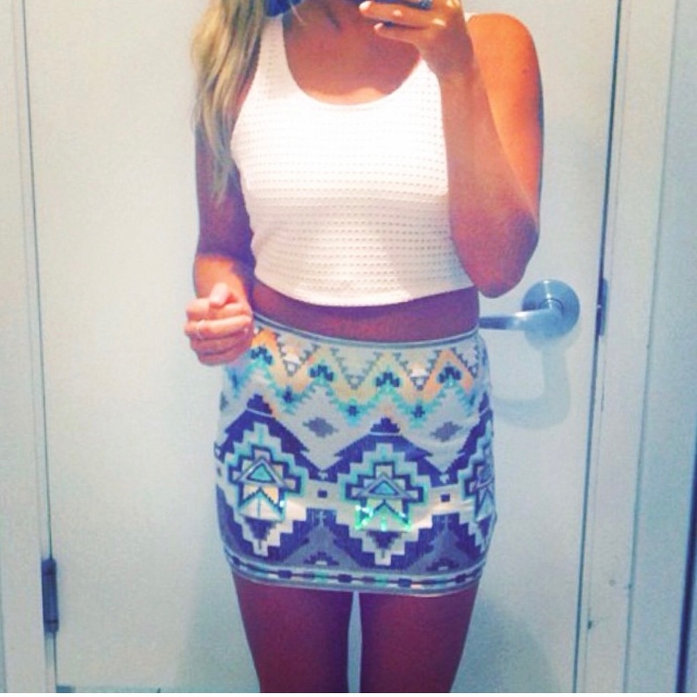 Express Aztec Sequin Mini Skirt
